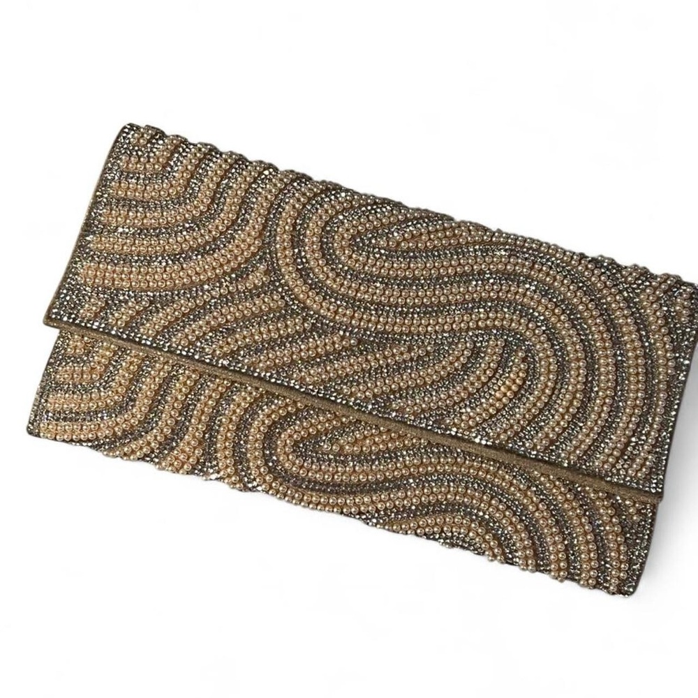 Elegant Beaded Clutch in Gold and Silver